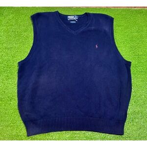 Vint Polo Ralph Lauren Knit Sweater 2XL‎ Blue 90s Preppy Maroon Pony